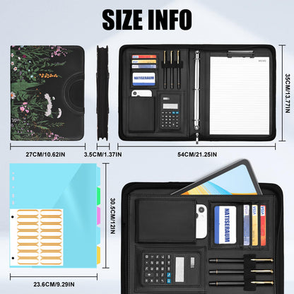 NATISERAUM Portfolio Binder 3 Ring Includes Pen and 5 Dividers with 10 Pockets, Padfolio Organizer with Magnetic Handle for Men and Women, Includes A4 Notepad for Business, School, Work