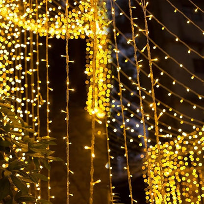 WATERGLIDE 300 LED Curtain Lights, Remote Control Christmas Decorative Hanging String Lights, 8 Lighting Modes, Plug in for Indoor Outdoor Holiday Party Garden Backdrop Wedding Home Decor, Warm White