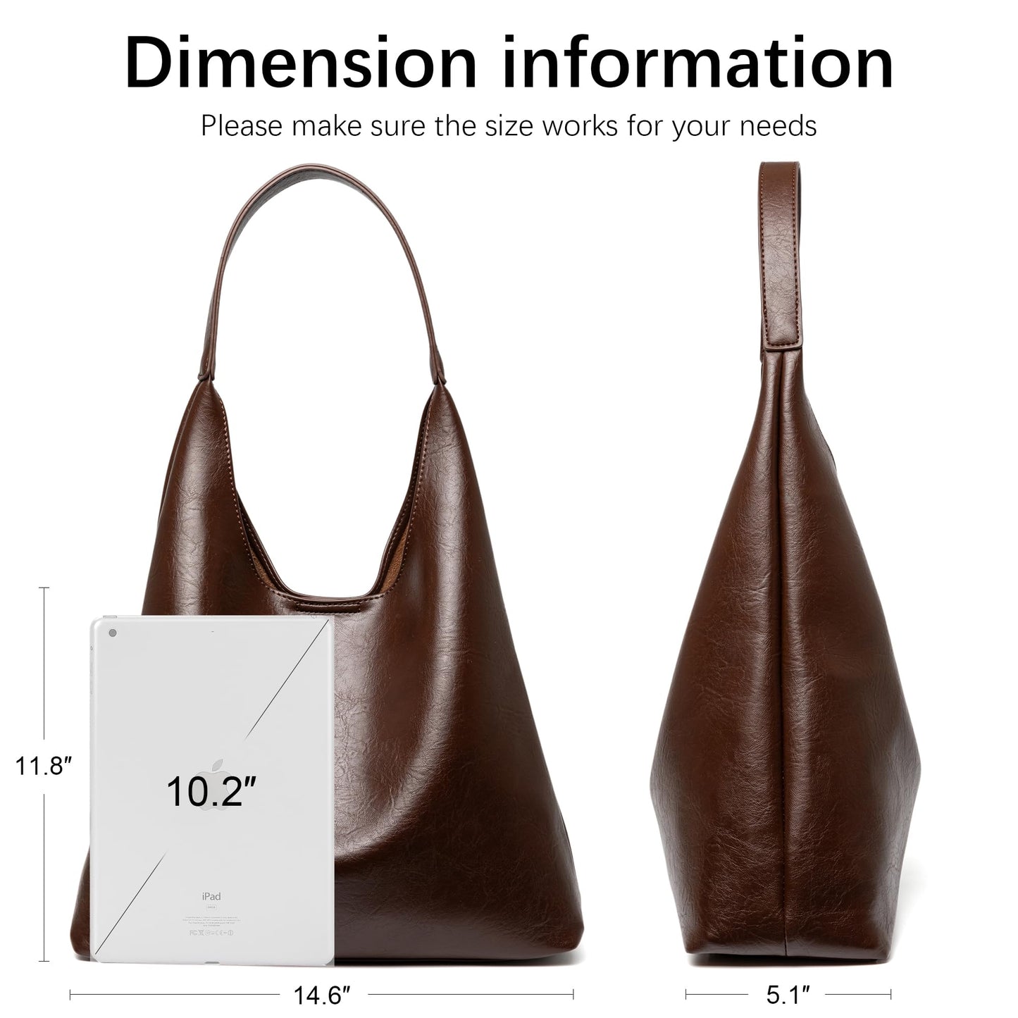 Hobo Tote Bag for Women, Large Capacity Soft Vegan Leather Shoulder Bag with Inner Pouch for Work Casual (Coffee)