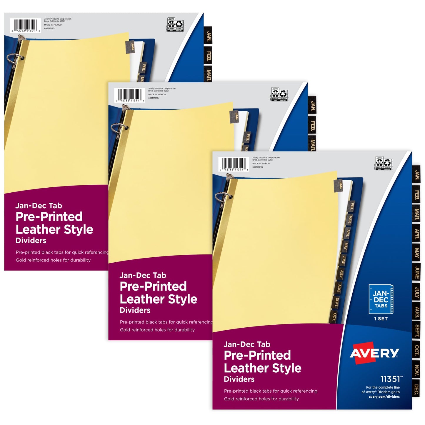 Avery Jan-Dec Dividers for 3 Ring Binders, 12 Tabs per Set, Pre-Printed Black Leather Tabs, Great for Organizing Records, Reports, Finances, and Other Important Documents (3 Sets of 26180)