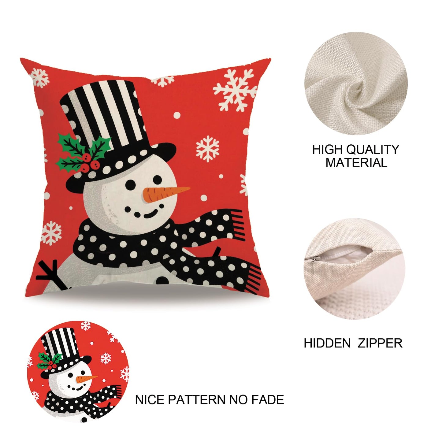 7COLORROOM Set of 4 Christmas Red Pillow Cover Lovely Snowman Festival Throw Cushion Cover Home Decorative Winter Cotton Linen Pillowcases 18" x 18"(Snowman)