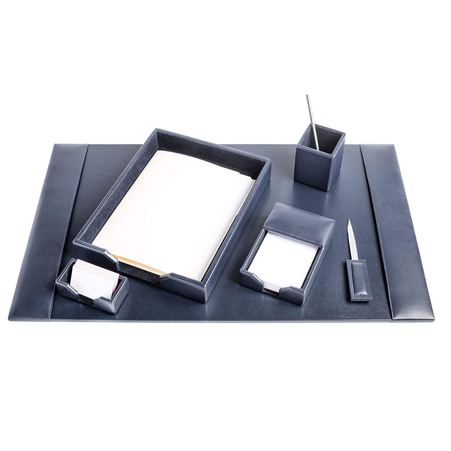 DACASSO Bonded Leather Desk Set - Luxury Leather Desk Pad & Desk Organization Essentials (Navy Blue, 6 Piece)