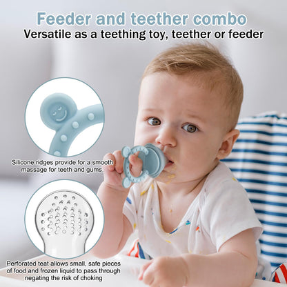 MISSLILI Baby Silicone Fruit Food Feeder Pacifier & Breastmilk Popsicle Freezer Molds,BPA Free Baby Food Storage Containers Frozen Ice Tray for Baby Feeding Safely, Infant Fruit Teething Toy (Blue)