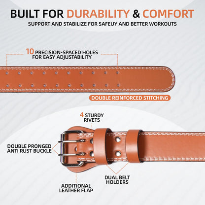 Leather Weight Lifting Belt, 4”& 6”Padded Lumbar Back Support, 10 Adjustable Holes, Gym Weight Belt Ideal for Deadlift, Powerlifting, Bodybuilding and Squat (6-Inch Brown, M (22"-28"))