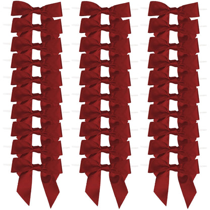 50 Pcs 3.5" Burgundy Red Satin Ribbon Bows, Pre-Tied Mini Twist Tie Craft Bows for Treat Bags, Wine Bottle - Christmas Premade Wire Bowknot for Gift Wrapping Birthday Wedding Party Favors