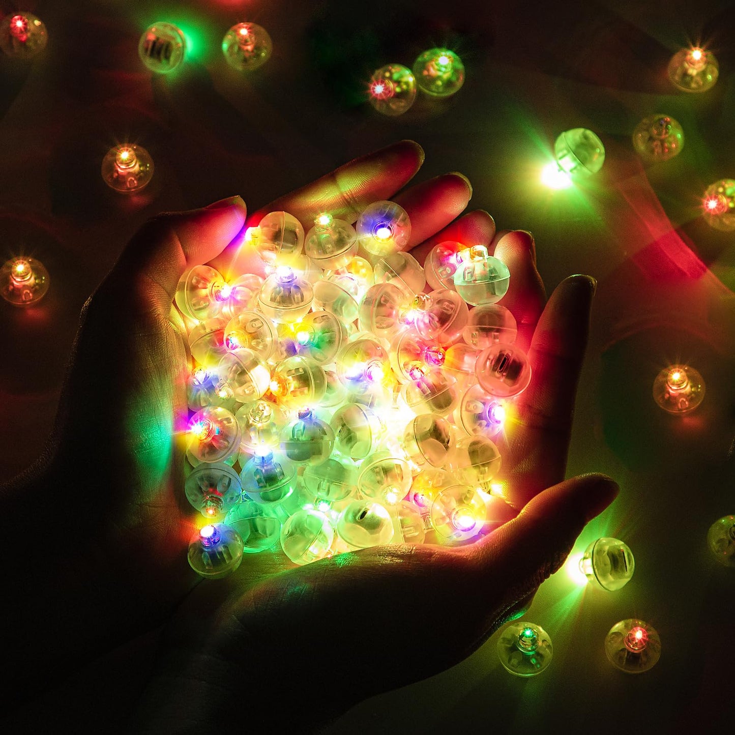 FWYWNL 100pcs Balloon Lights,Round LED Ball Lamp for Latex Balloon Paper Lantern Party Wedding Festival Christmas Halloween Decorative，Long Standby Time Waterpro of Mini Light (Chroma)