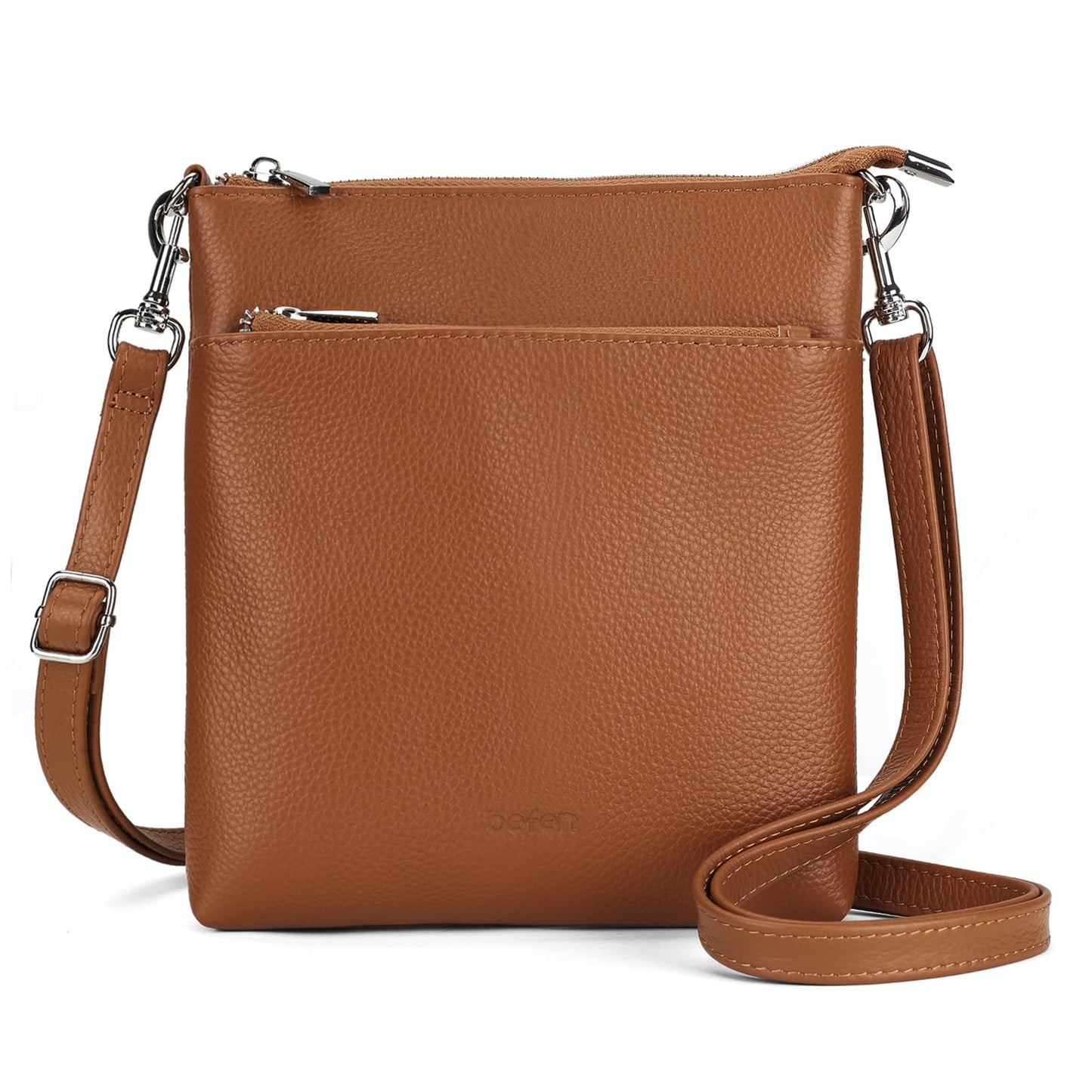 befen Small Brown Real Leather Crossbody Bag Purse for Women Travel Cross Body Handdbags with Adjustable Shoulder Strap