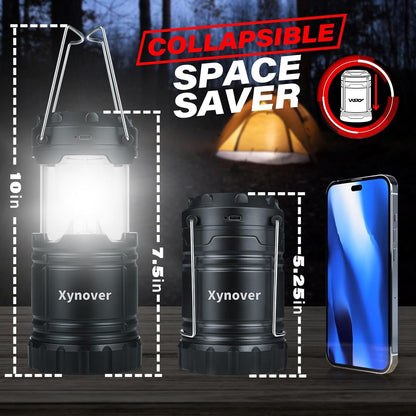 Xynover 4-Pack Solar Camping Lanterns - Rechargeable LED with USB/Solar/AA Battery | Magnetic Base & Hanging Hook | Collapsible, Waterproof for Emergency, Hiking, Power Outages