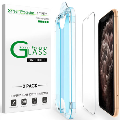 amFilm Easiest Installation OneTouch for iPhone 14 Pro [6.1 Inch] Screen Protector Tempered Glass, Auto-Alignment Tech, Bubble Free and Full Coverage Case Friendly, Anti-Scratch 2 Pack