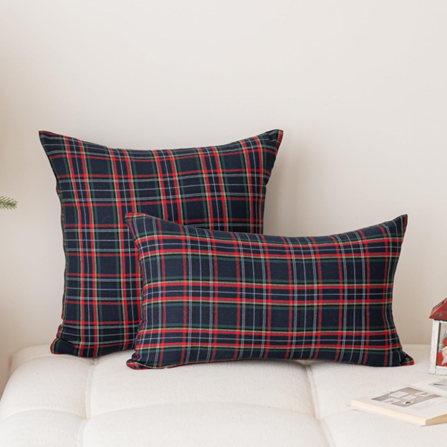 Huierxun Christmas Pillow Covers 18x18 Set of 2, Christmas Decorations Scottish Tartan Plaid Throw Pillow Cases Farmhouse Decorative Square Cushion Case for Sofa Couch Home Decor (Plaid H,18''x18'')
