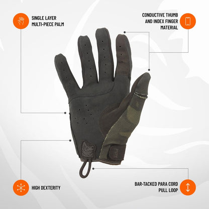 PIG FDT Alpha Full Dexterity Gloves for Shooting Sports, Touchscreen Compatible, Breathable, 1 Pair, Multicam Black, Large