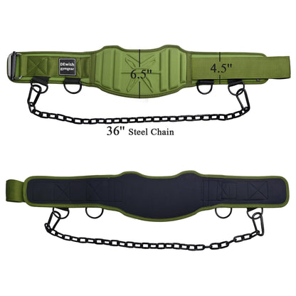 2-in-1 Weightlifting Belt & Dip Belt with 41 IN Steel Chain for Pull Up,Added Weight Training (Military Green, L(35"-39"))