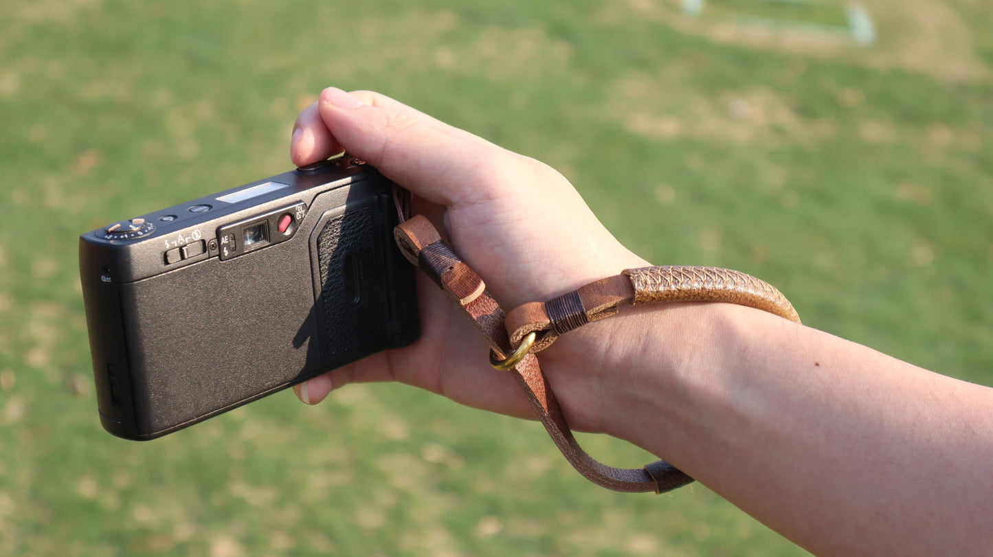 SNLxStudioz Leather Camera Wrist Strap - Handmade Top-Grain Hand Strap for Ricoh GR III/IIIx, Fuji X100VI/V, Sony RX100 VII - Thin Vintage Film Camera Cuff for Street Photography