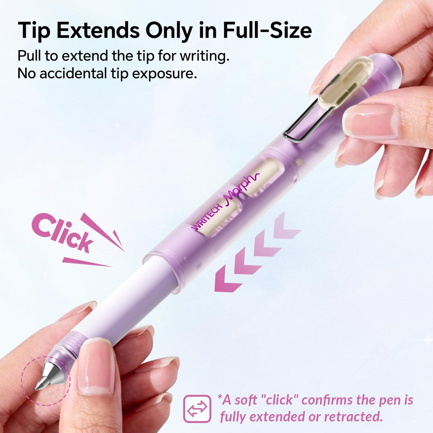 WRITECH Morph Extendable Gel Pens: 0.7mm Medium Point Black Ink Pocket-to-Full-Size Design Translucent Soft Grip Barrel Includes 2 Pens and 2 Refills Dual-Length Pocket Pen 4.6" to 6.1"