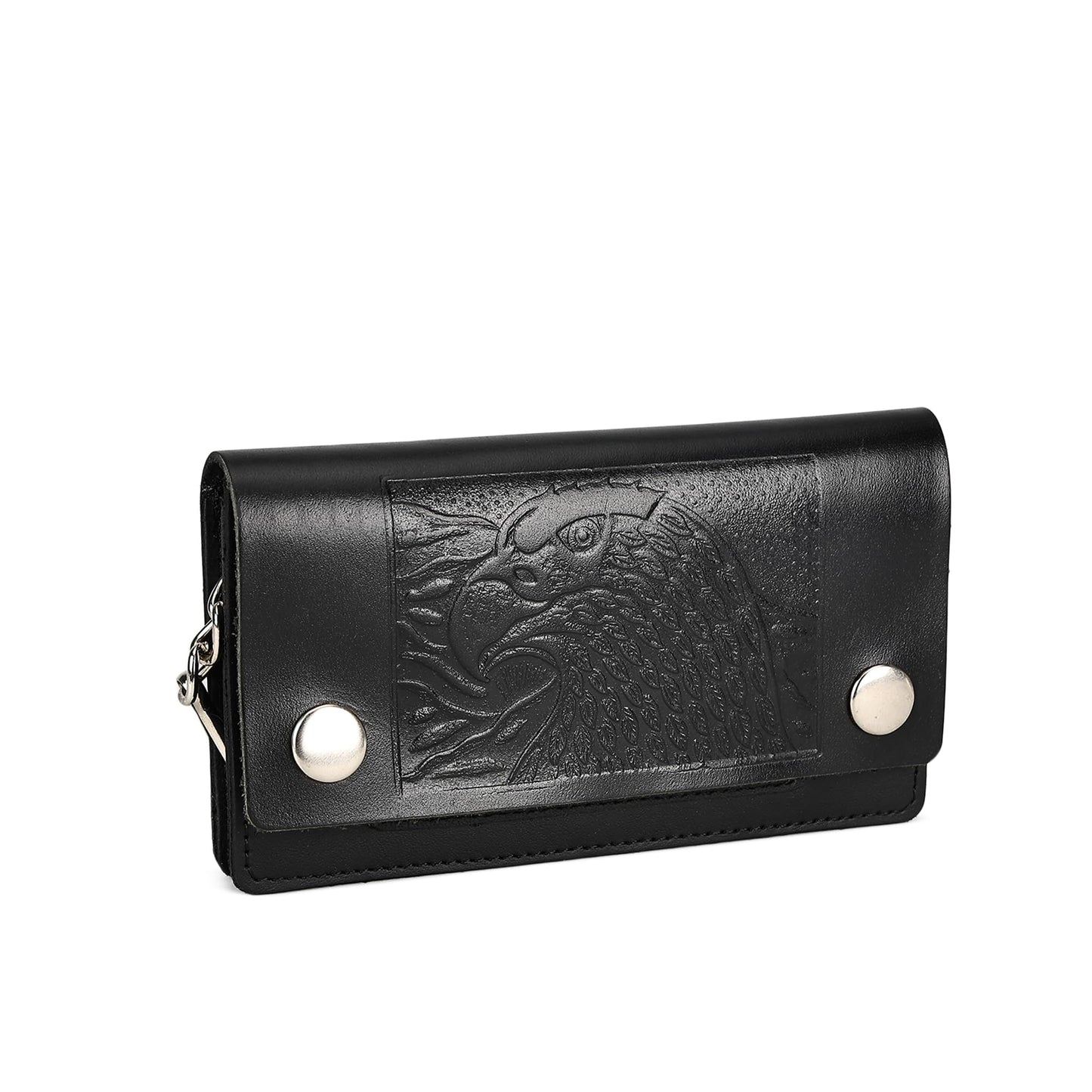 Leatherboss Genuine Leather Men Trifold Eagle Biker Chain Wallet Credit Card Holder for Motorcycle Bikers Truckers