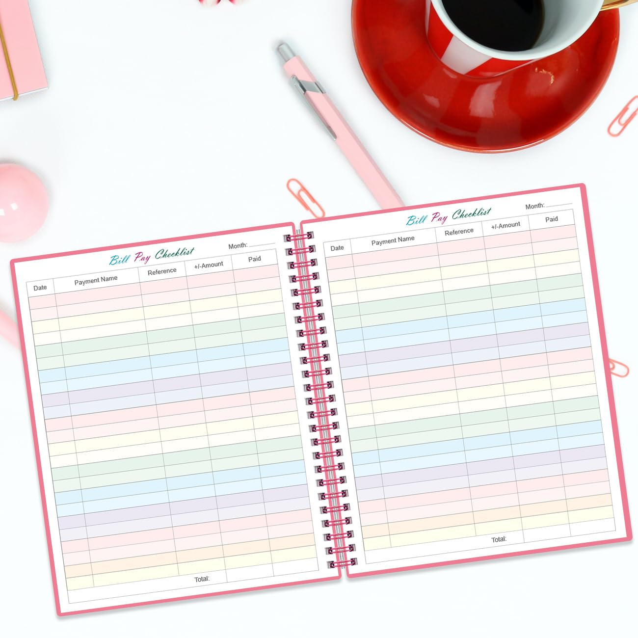 Bill Tracker Notebook - Monthly Bill Organizer & Planner for Personal Budgeting Financial, Monthly Bill Payment Checklist, 8.5" x 11", Pink