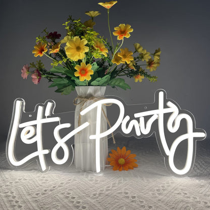 Let's Party Neon Sign, LED Neon Lights for Bedroom Wall Decor, Art Decorative Lights for Bachelorette Party, Engagement Party, Birthday Party, Living Room, Gamer Room Decor Aesthetic (Warm White)