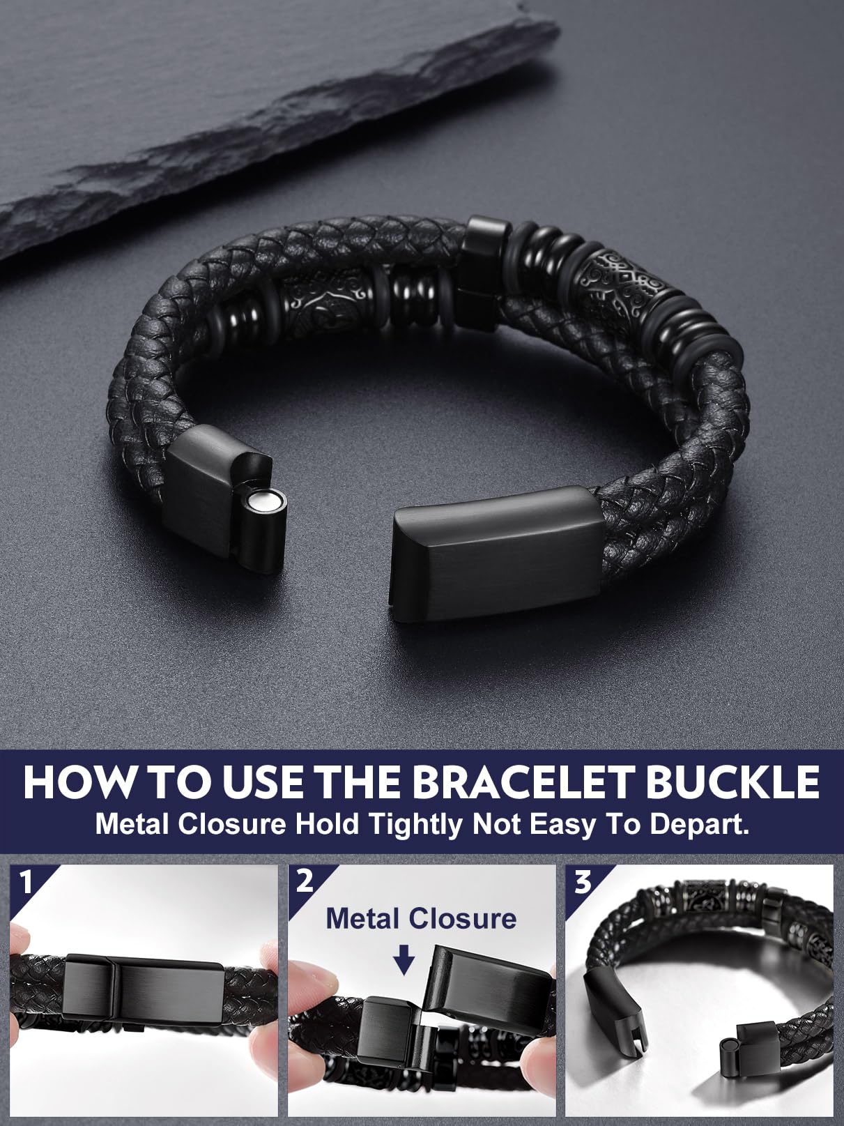Bandmax Black Leather Viking Nordic Bracelet for Men 8.26 Inch Celtic Knot Beaded Wristband Bracelets Norse Style Men's Wrist Jewelry Gift for Son Husband Father Christmas Birthday Father's Day