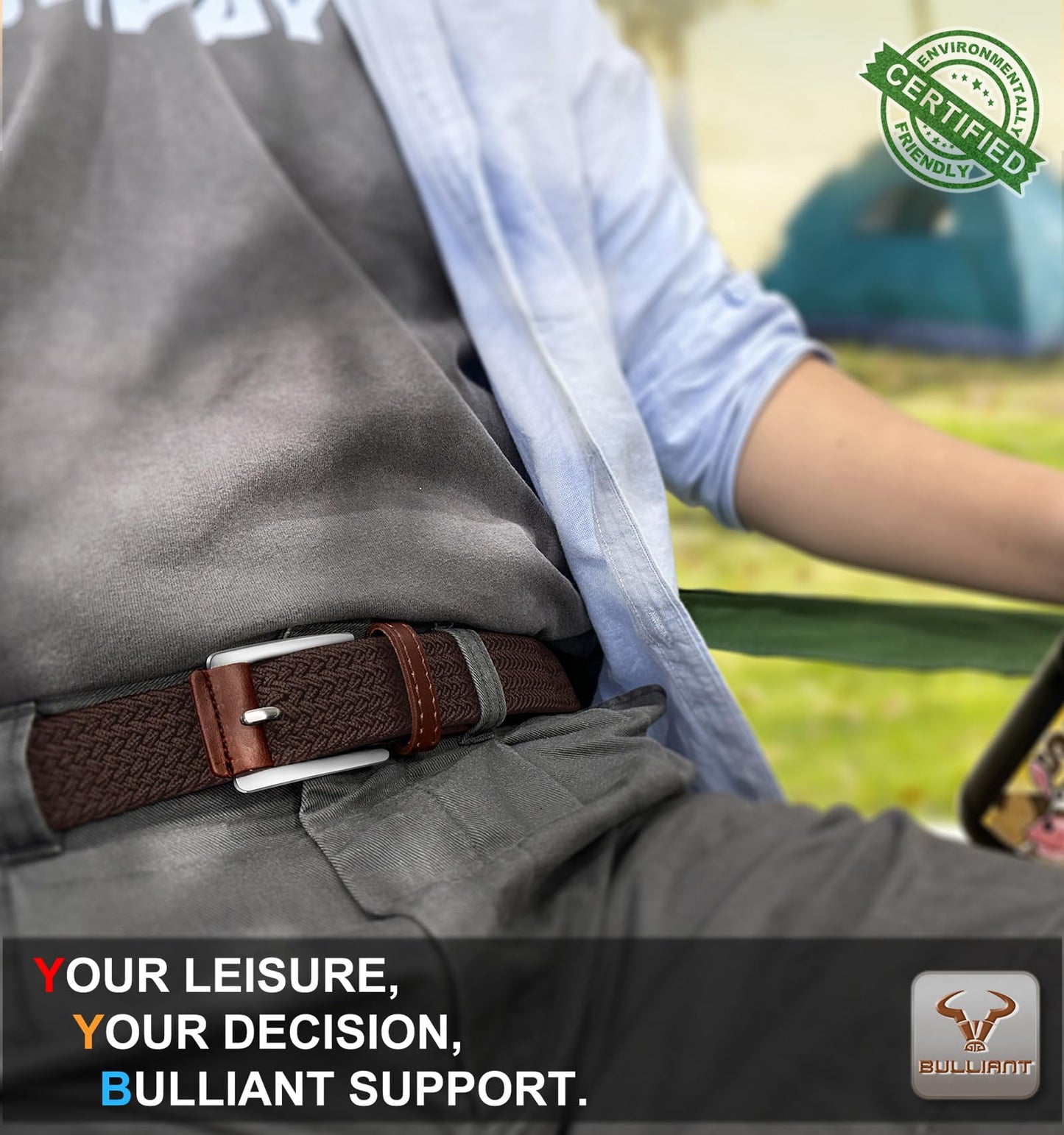 BULLIANT Belt for Men 2Pack,Mens Gift Stretch Braided Web Belt Elastic for Casual Golf Jeans,1 3/8"(Black/Deep Brown,36"-40" Waist Adjustable)