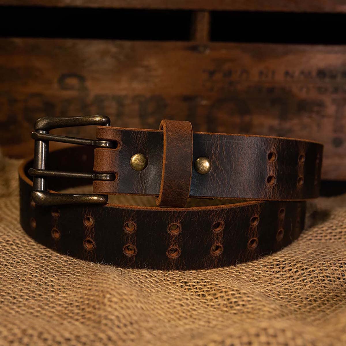 Men’s Classic Leather Belt, Double Prong Retro Style, Antique Brass Buckle, 1 ½” Width, Amish handmade in the USA (Black, 38")