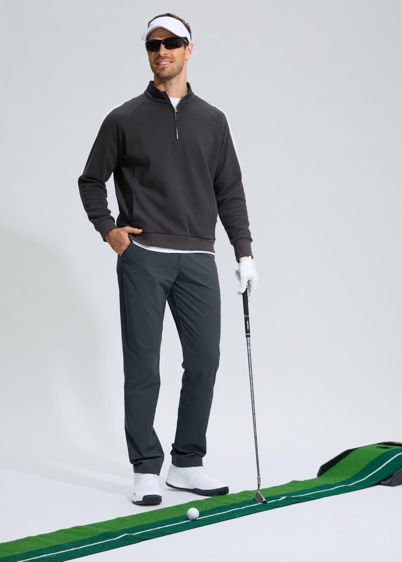 Pudolla Men's Golf Pants Mens Dress Slacks Pants Stretch Work Comfy Pants 30 Quick Dry Casual Trousers with Pockets(Iron Grey 36Wx30L)