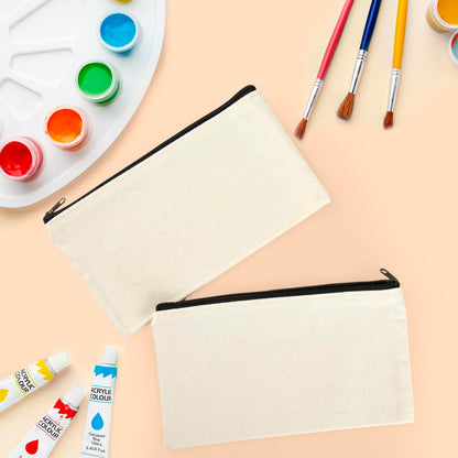 pabues 14 Pieces 8 x 4.7 Inch Blank Craft DIY Canvas Pen Pencil Case- Cotton Canvas Invoice Bill Bag Makeup Bags Cosmetic Bag Multipurpose Travel Toiletry Pouch with Black Zipper