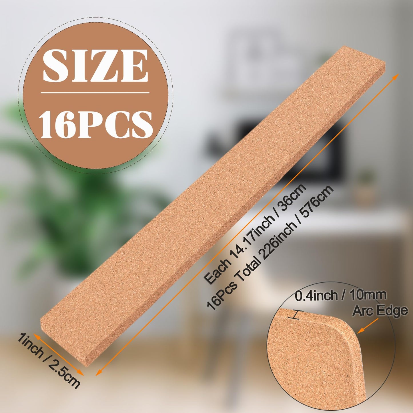 16 Pack Small Bulletin Strip Cork Strip Cork Board Tiles Bulletin Bar Strips for Walls, Adhesive Pin Board for Classroom Memo Office Home Kitchen School Desk, 14"x1"-10mm Thick