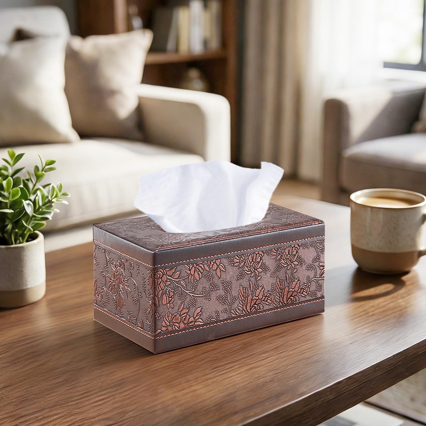 Leather Tissue Box Cover Rectangle,Tissues Box Holder Modern Rectangular Facial Paper Towels Organizer,Box Tissue Dispenser Decor Accessories for Bathroom NightStand Coffee Table Desk Home Office.