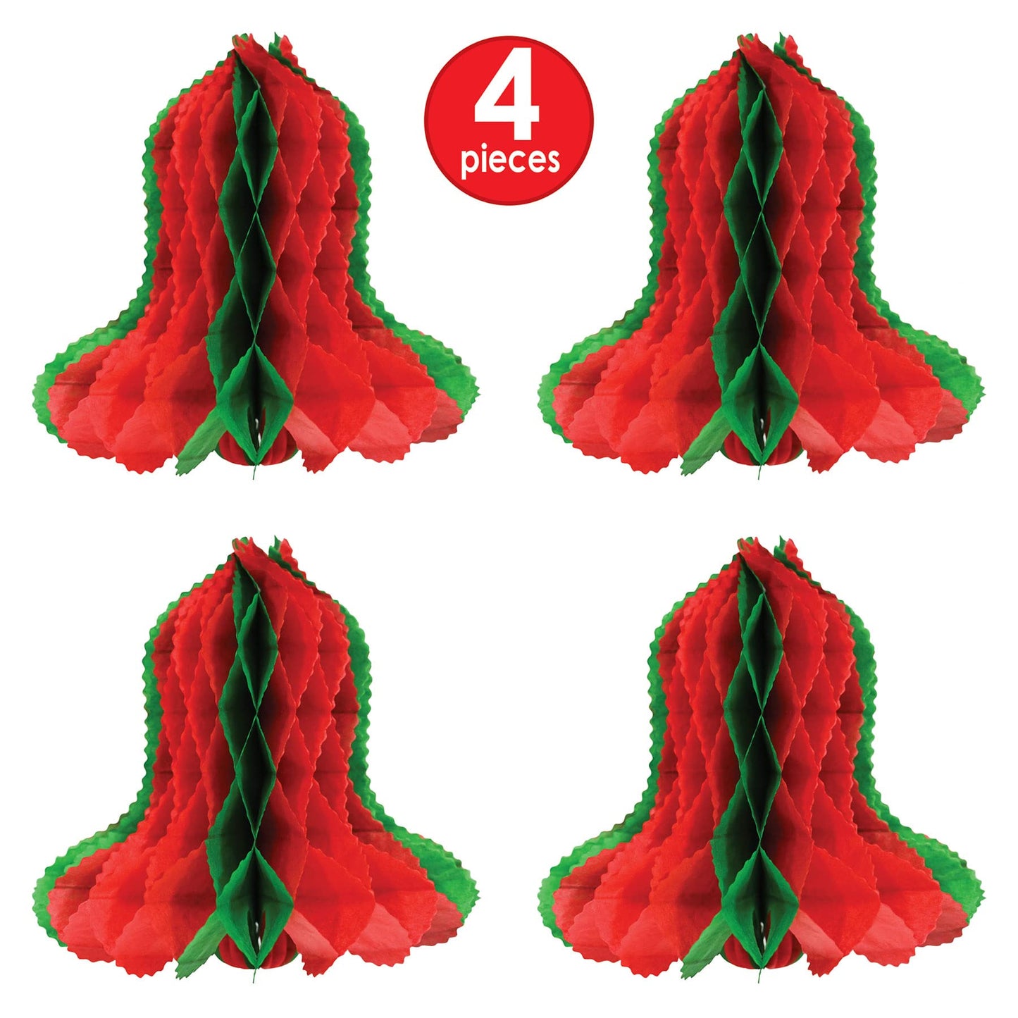 Beistle Honeycomb Tissue Paper Bells 4 Piece Christmas Decorations Winter Party Supplies, 12", Red/Green