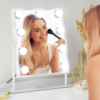 FENCHILIN Vanity Mirror with Light Lighted Makeup Mirror Vanity Makeup Mirror Smart Touch Control 3Colors Dimable Light Detachable 10X Magnification 360°Rotation(White)