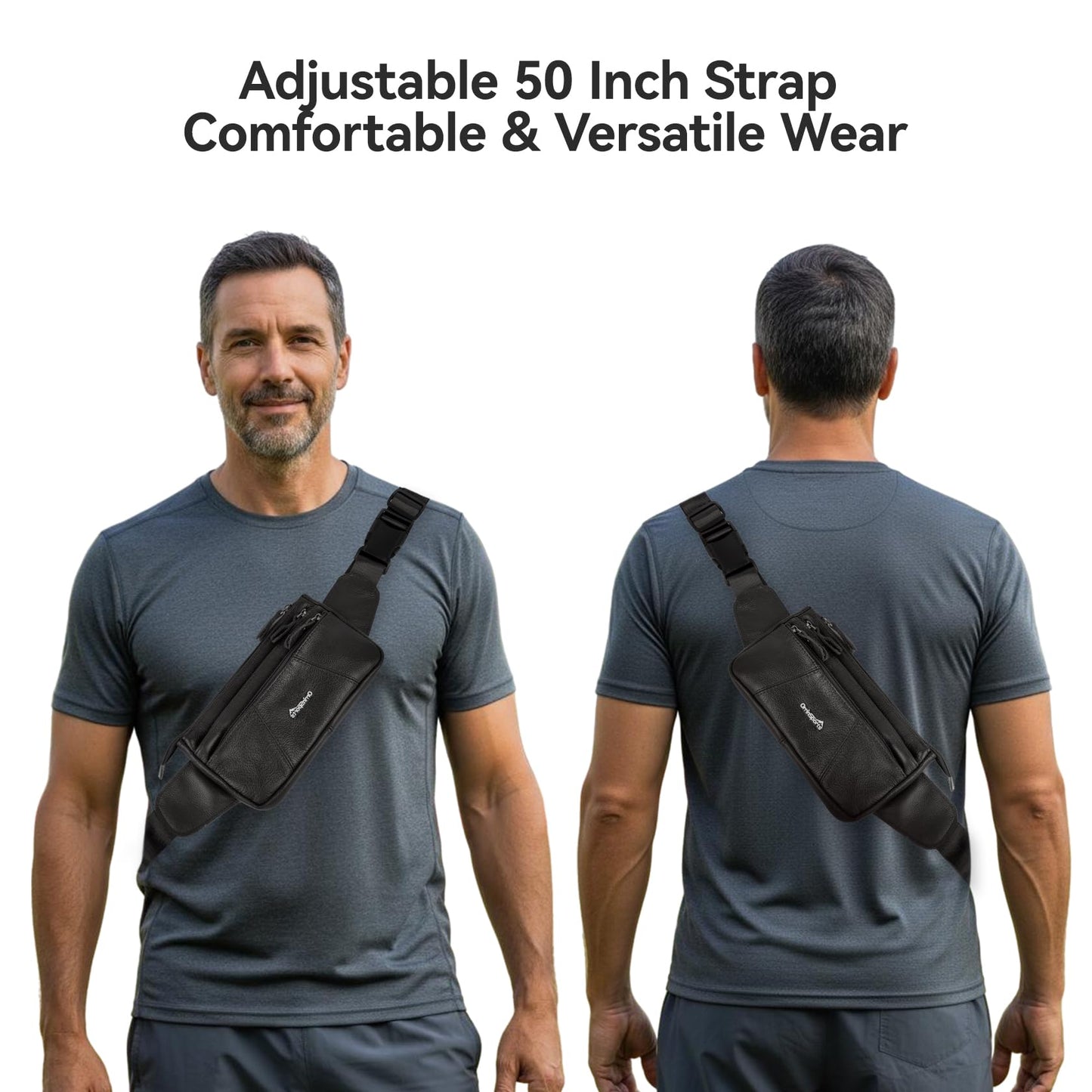 Leather Fanny Pack for Men Women,Genuine Leather Waist Belt Bag with Adjustable Strap Belt Hip Bag with Multi-Pockets for Travel Sports Running Cycling Hiking(Black)