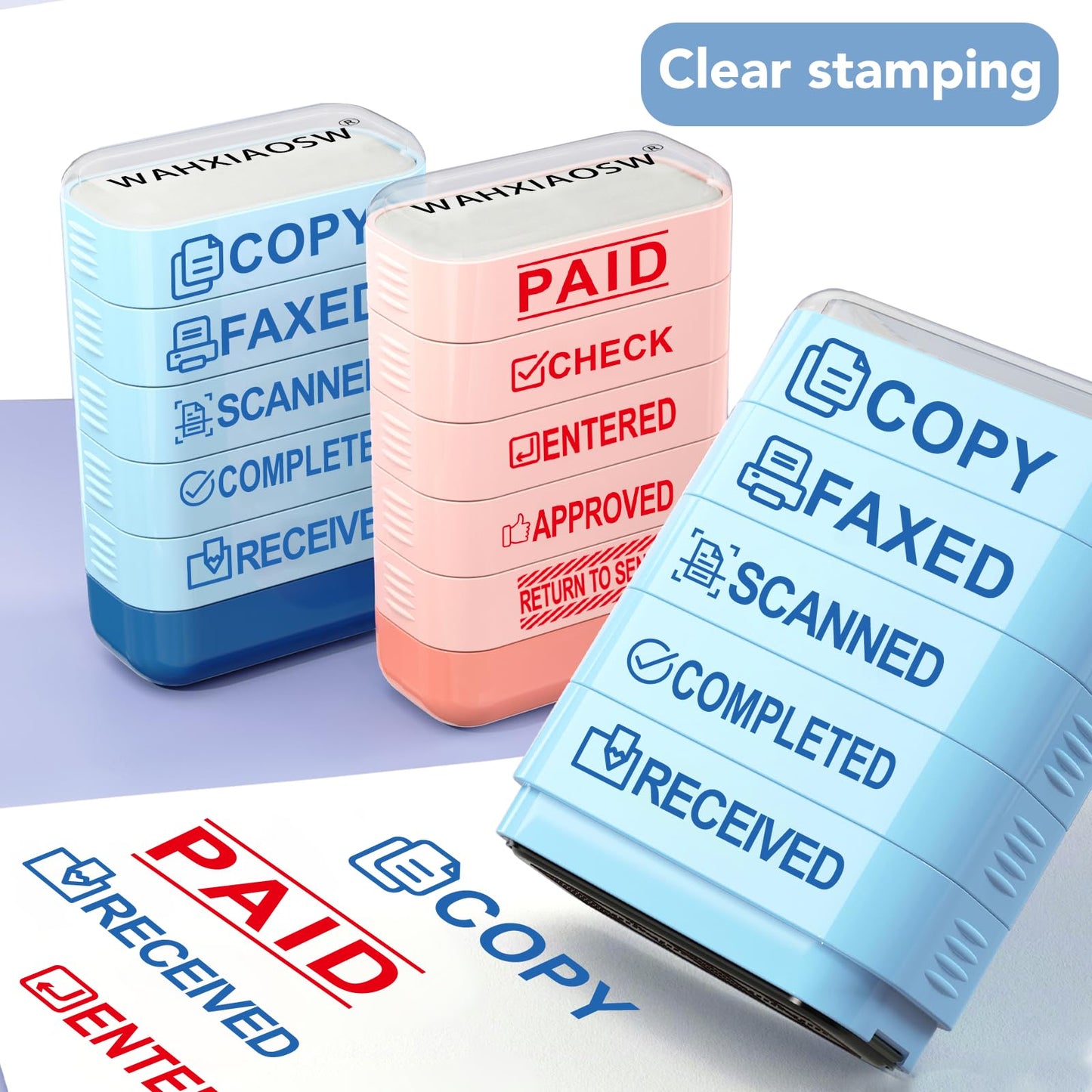 Building Blocks Office 10-Piece Office Stamps Set - Paid Stamp, Scanned Stamp, Copy Stamp, Faxed Stamp. Office Essentials,Refillable Self Inking Business Stamp (4 Refill Ink Included)