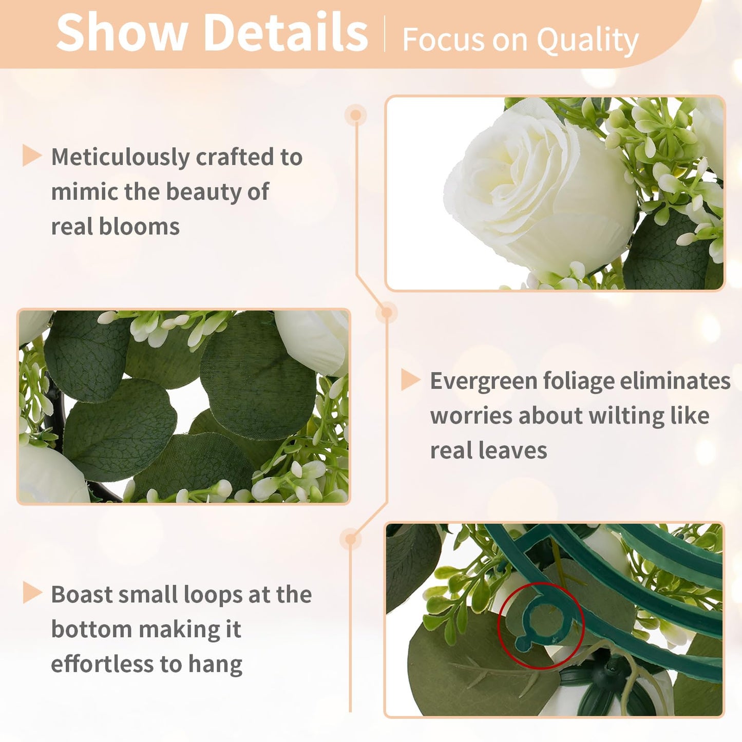 NUPTIO Flower Wedding Centerpieces for Tables - 10 Pcs 14 inch Diam Large White Artificial Flowers Fake Roses Candle Rings Wreaths Spring Summer Wreath for Front Door Weddings Party Ceremony Decor