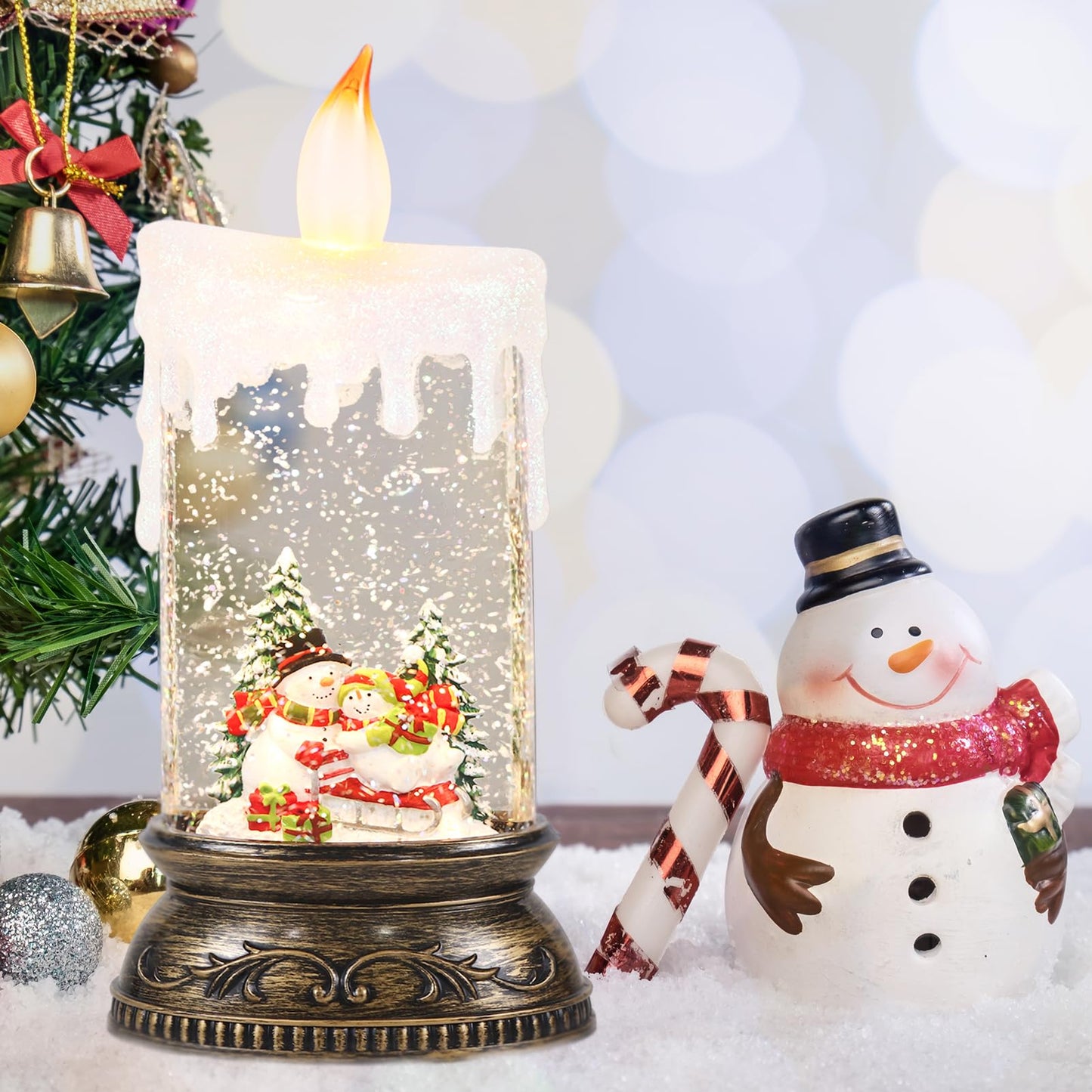 Eldnacele Musical Snow Globe Lantern with Timer Battery Operated & USB Powered Lighted Snowman Singing Snow Globe Christmas Decor