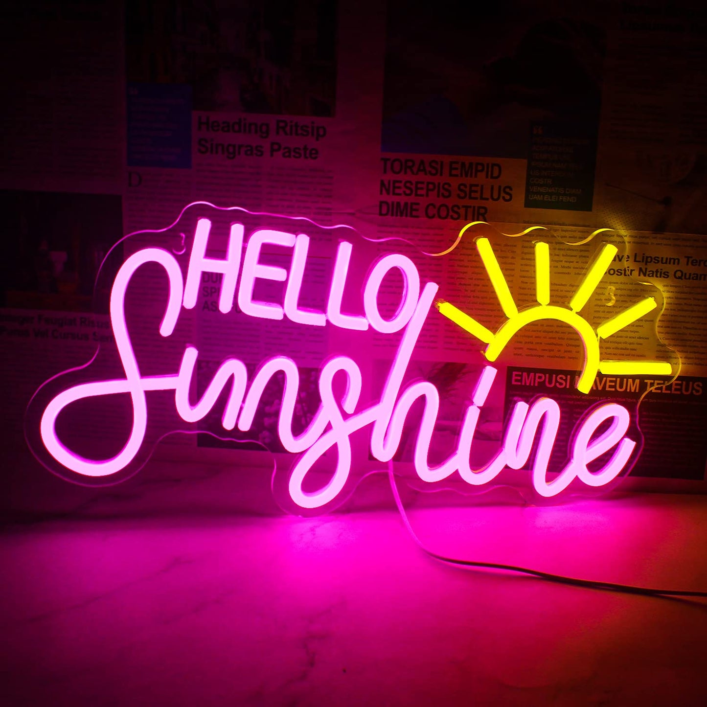 Horseneon Hello Sunshine Neon Led Sign Sun Neon Signs for Wall Decor Sunshine Neon Light Sign for Room Decor Man Cave Bedroom Livingroom Summer Windows