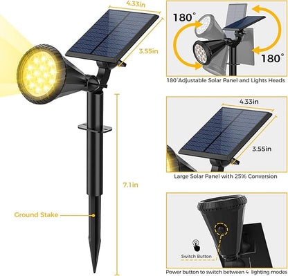 Solar Spot Lights Outdoor, 4 Modes/2 Pack Solar Spotlights Waterproof, 180° Adjustable Powered Landscape Lights, Outdoor Solar Lights for Yard Garden Pathway Flag Tree Wall Statue Warm White