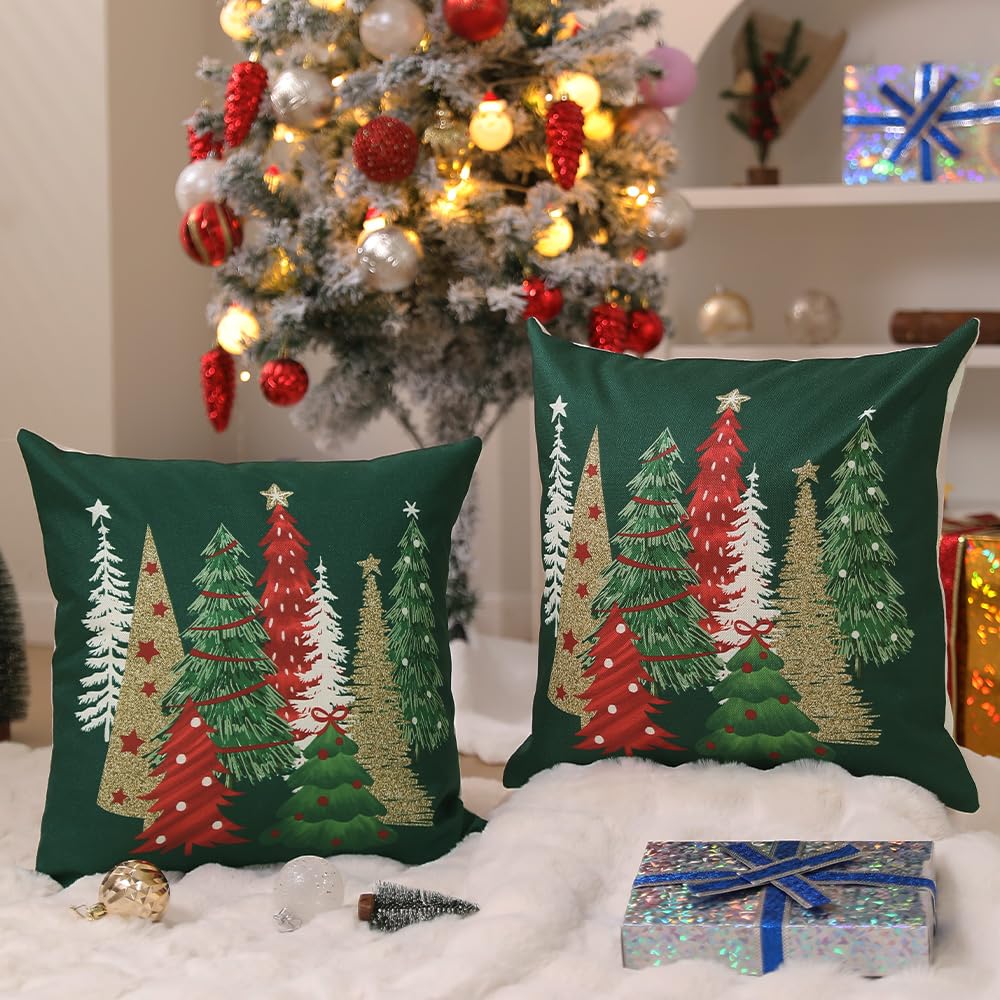 DFXSZ Christmas Pillow Covers 18x18 Inch Set of 2 Xmas Tree Decorative Green Throw Pillows Winter Christmas Decor for Home Couch TH-50B18
