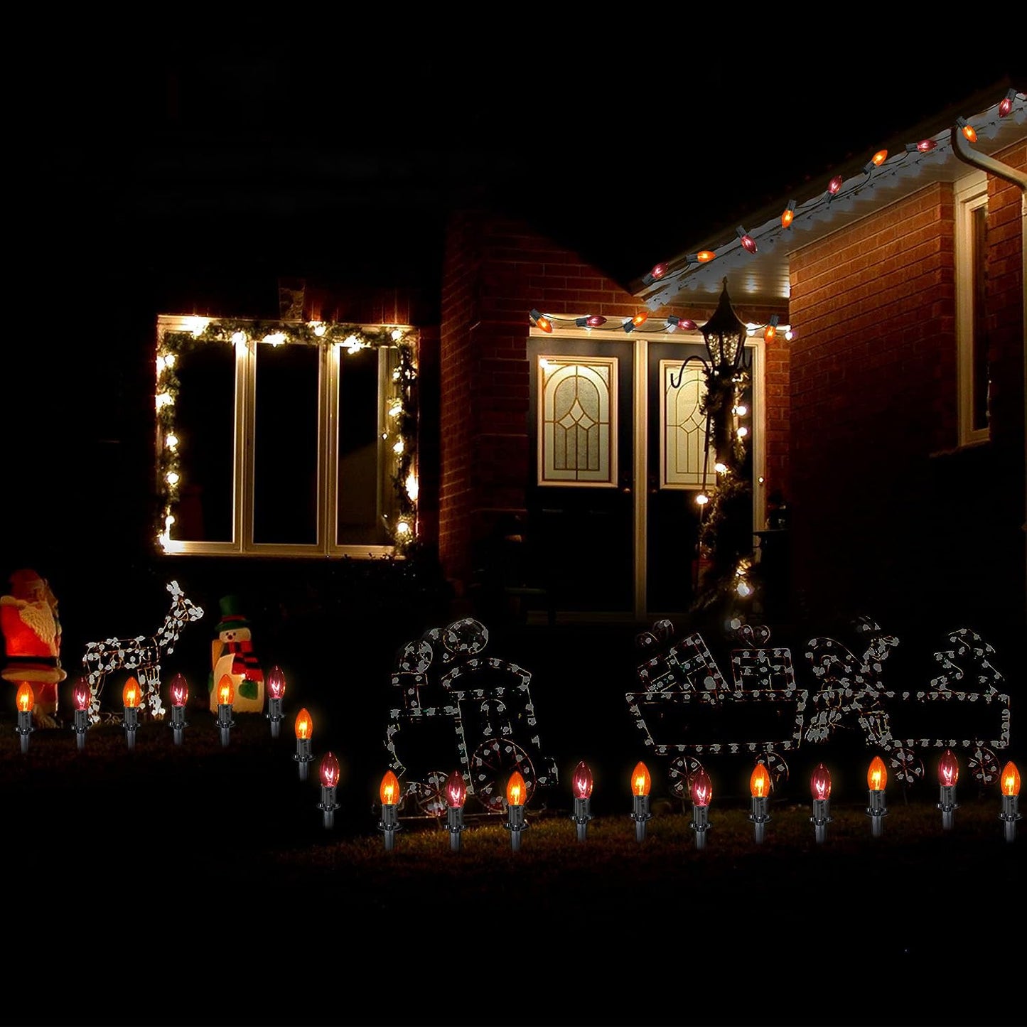 GOOTHY C9 Halloween Pathway Lights Outdoor, 19.5Ft Halloween Decorations Pathway String Lights with 10 C9 Orange and Black Stakes Lights for Walkway Yard Lawn Garden Sidewalk