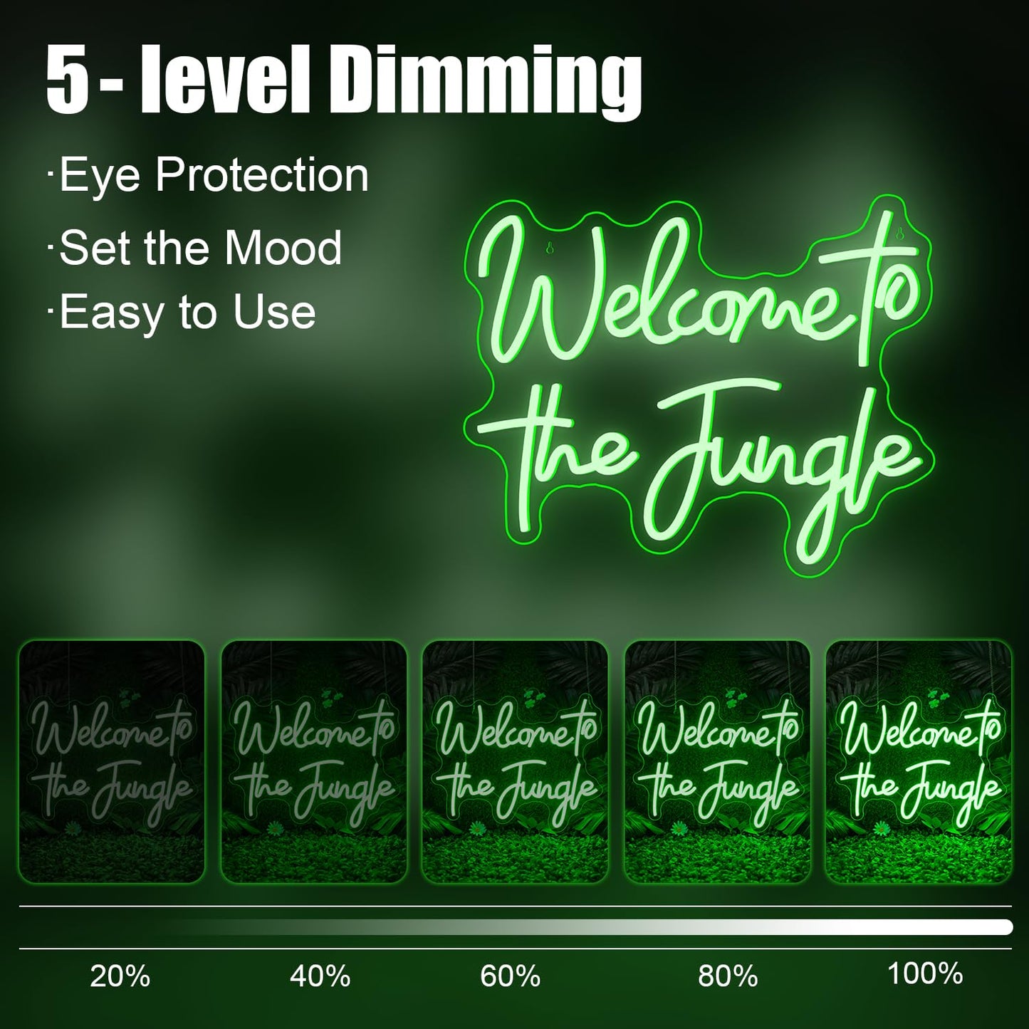 ineonlife Welcome to the Jungle Neon Sign Green Letter LED Neon Lights for Bedroom Wall Love Oh Baby for Room Decor Bar Party Wedding Engagement Wall Hanging Decor USB Powered Green USB Powerd 15.3x12.6in