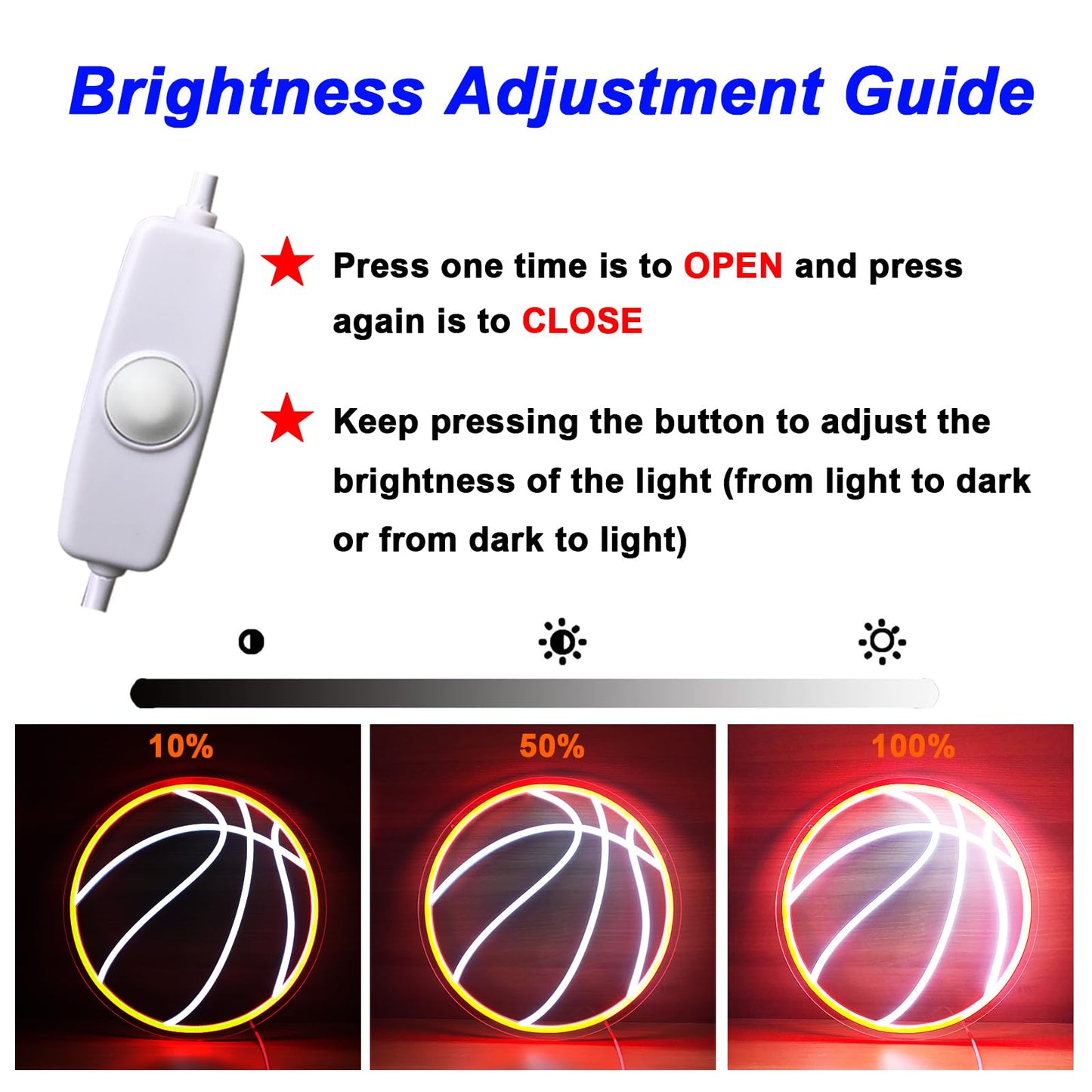 Basketball Neon Sign, 12.6"×12.6" Basketball Led Neon Light for Wall Decor, Powered by USB with Dimmable Switch, Wall Decor Aesthetic for Room Bedroom, Sports Decor