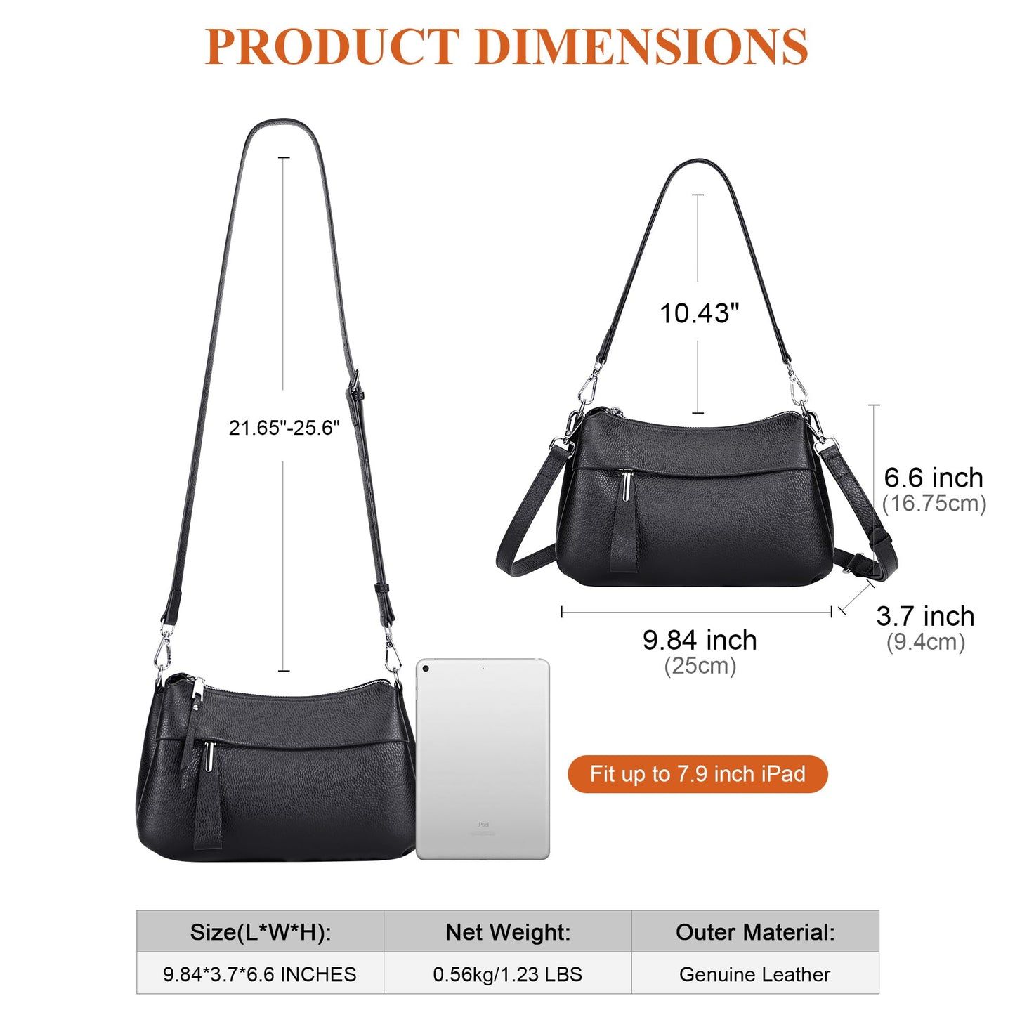 Over Earth Genuine Leather Handbags for Women Crossbody Purse Ladies Small Hobo Shoulder Bag(O111-2E Black)