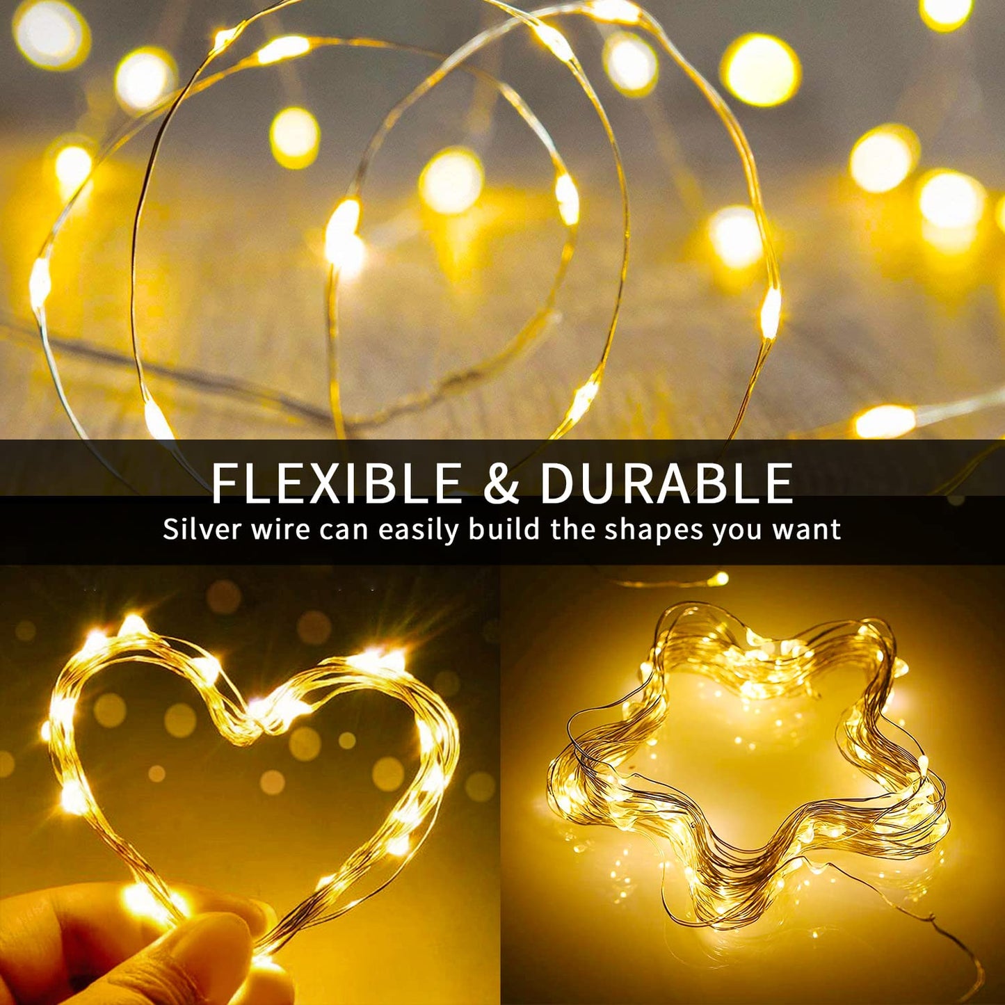 JMEXSUSS 4 Pack 100 LED Solar Fairy Lights, 33ft Warm White Solar String Lights Outdoor Waterproof, 8 Modes Copper Wire Solar Twinkle Lights for Garden Yard Tree Wedding