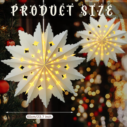 23.6 Inch Christmas Star Snowflake Paper Lantern with Light Timer Paper Lamp Party Supplies Hanging Decoration for Weddings Christmas Trees Birthday Holiday Party Celebration (Elegant Style)