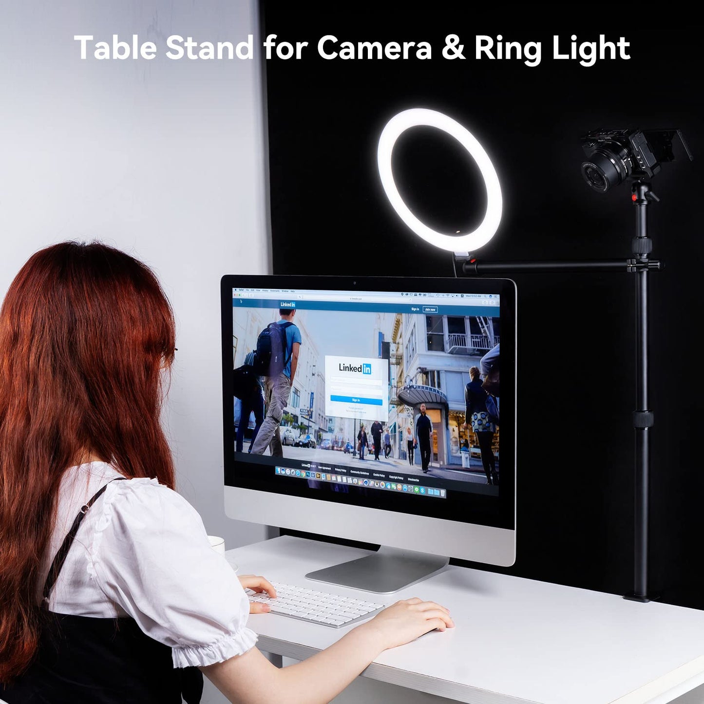 SMALLRIG Camera Desk Mount Table Stand with Magic Arm and 1/4" Ball Head, 13"-35.4" Adjustable Light Stand, Tabletop C Clamp for DSLR Camera, Ring Light, Live Streaming, Photo Video Shooting - 3992