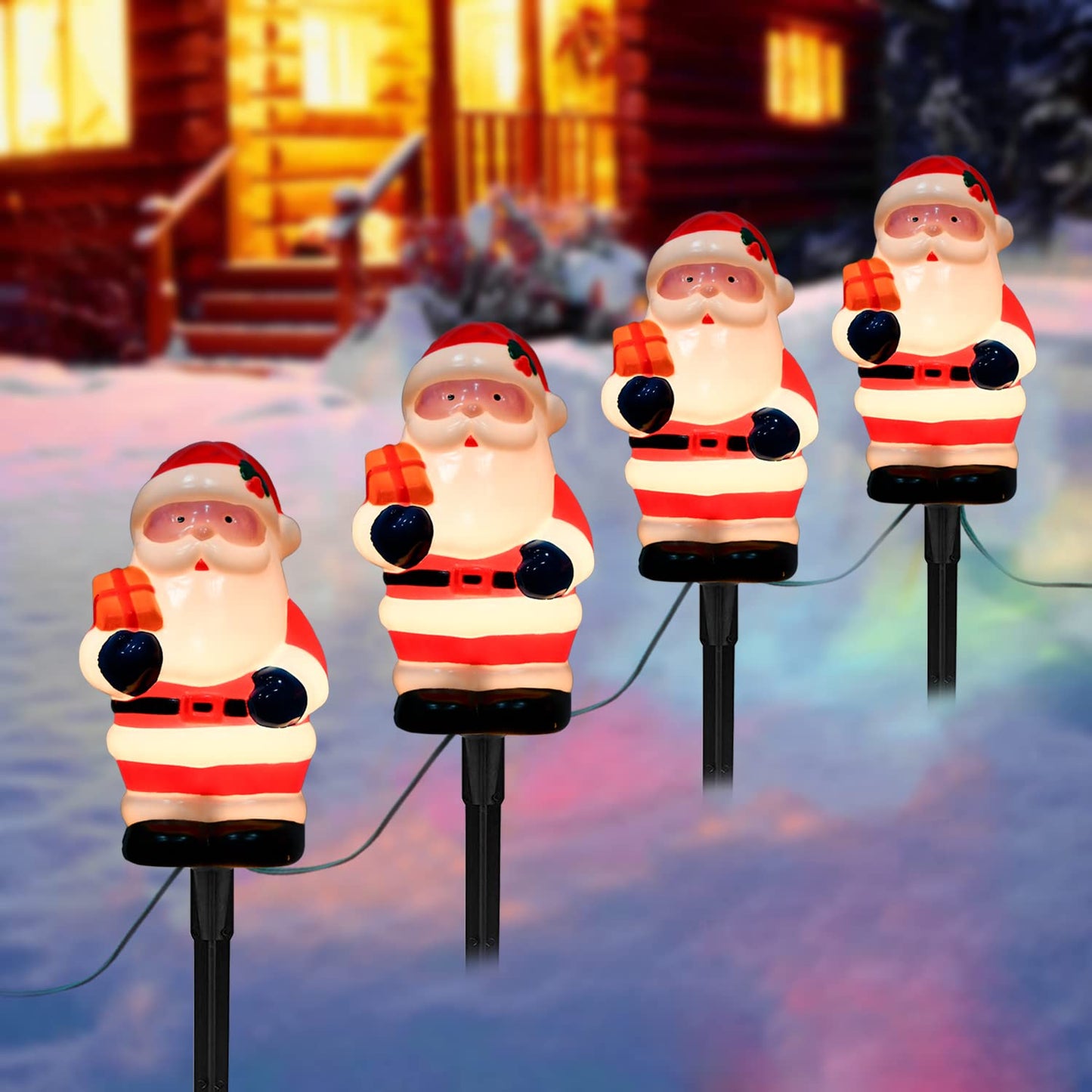 Christmas Decorations Outside, 7Ft Christmas Santa Pathway Stake Lights with 4 C7 Bulbs, Stake, Connectable Waterproof Driveway Markers Lights for Outside Path Garden Decor Holiday Yard Patio