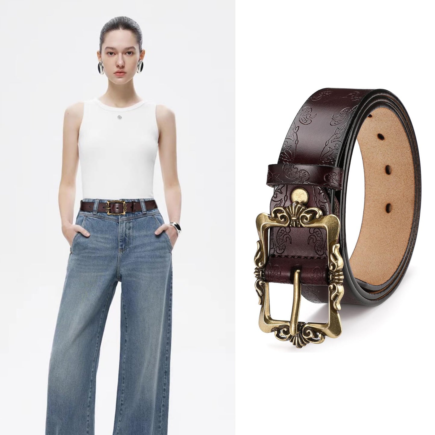 LEEXTON Womens Leather Belt Fashion Soft Waist Belt with Pin Buckle for Jeans Dress Leisure Pants