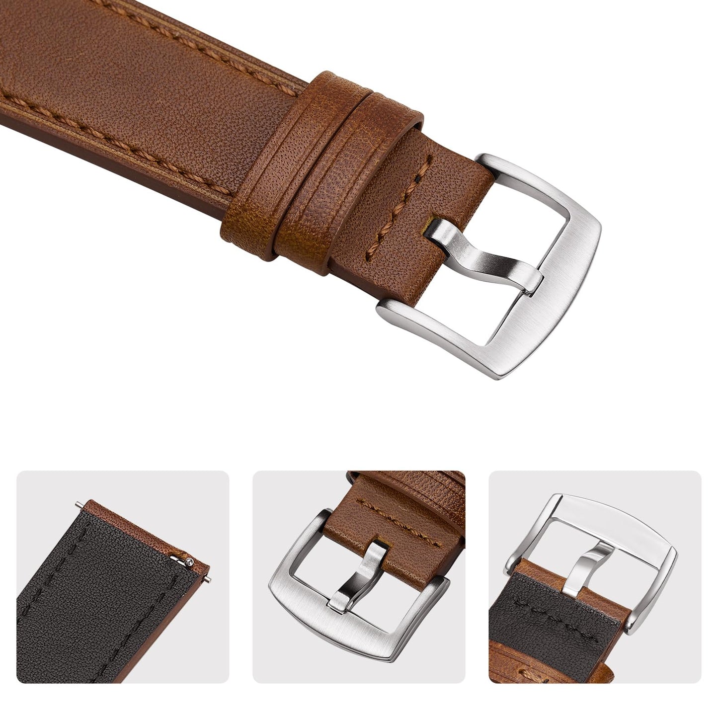 Afany Leather Watch Band 20mm, Quick Release Replacement Watch Strap, Brown for Men Women
