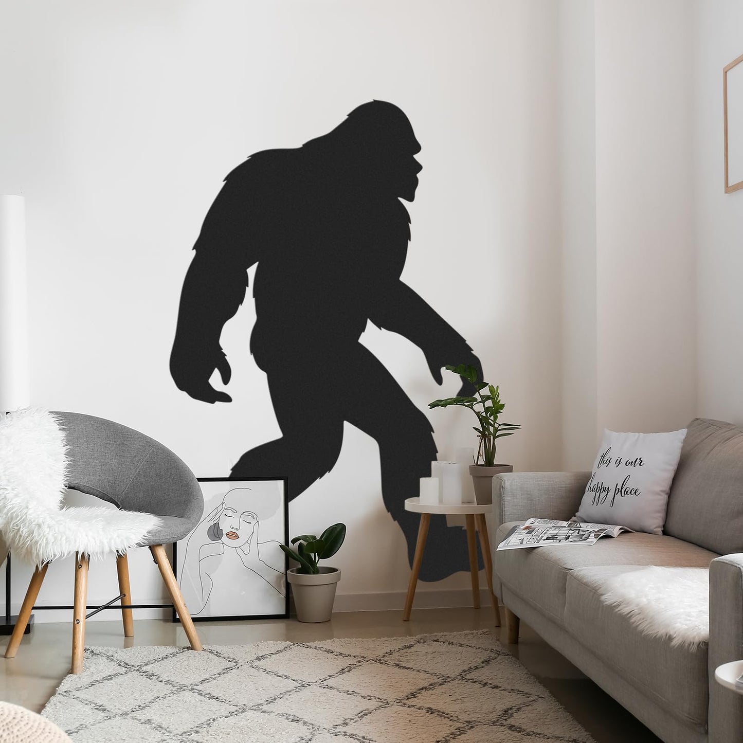 Affrolling Bigfoot Wall Decal Large 60 x 42 Inch Sasquatch Big Foot Silhouette Peel and Stick Wall Decals for Office Home Decor Gifts for Sasquatch Bigfoot Lovers(Black)