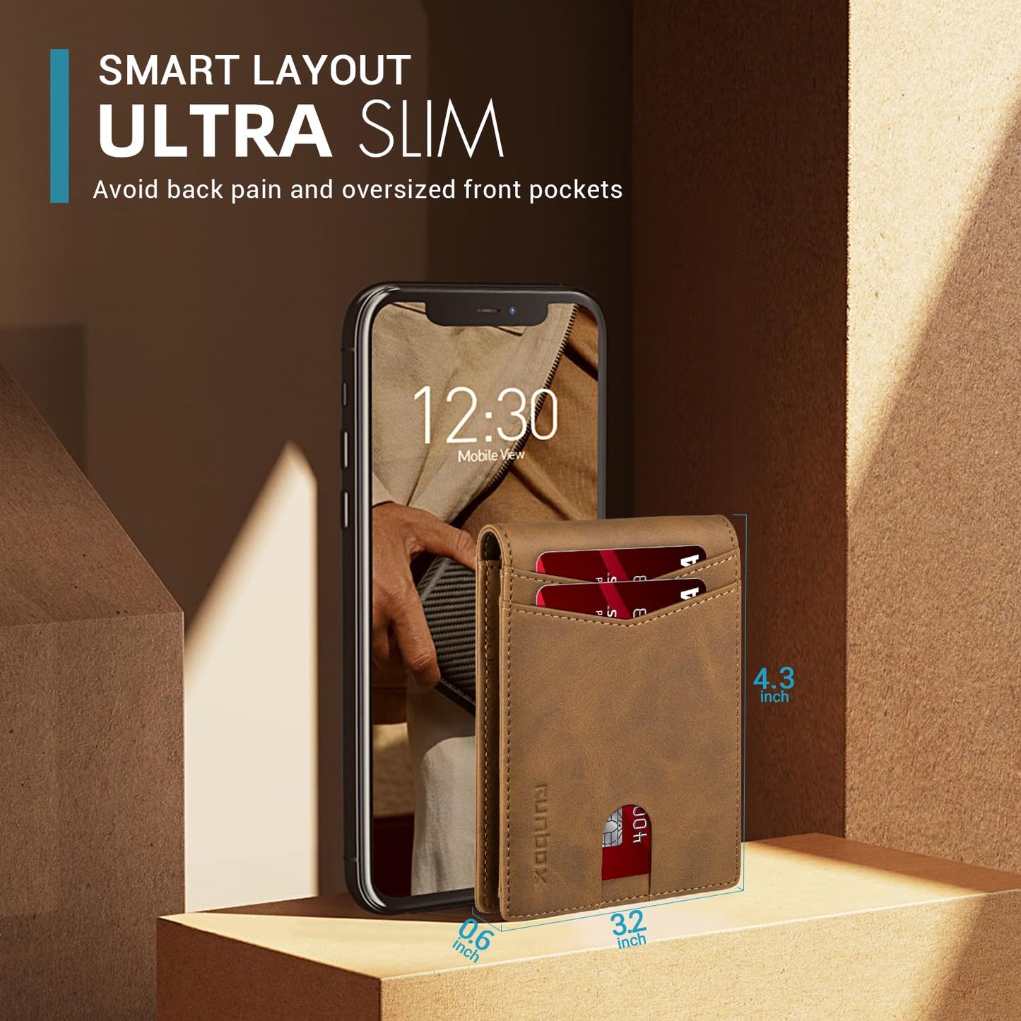 RUNBOX Wallet for Men - Slim Rfid Leather Bifold 2 ID Window With Gift Box Men's Accessories