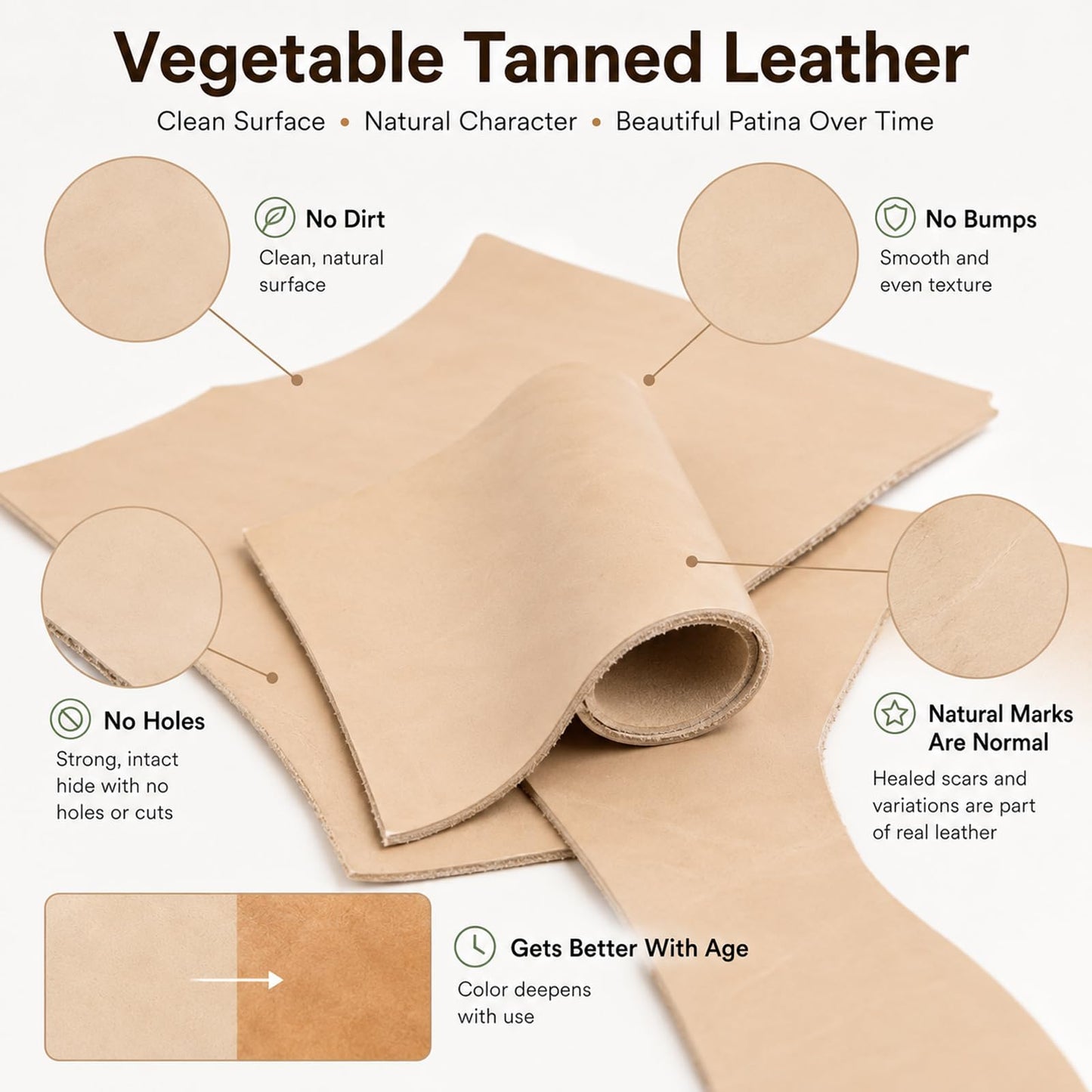 2.2 LB Genuine Cowhide Leather Scraps for Crafts, 3.5-4.0mm Thick Vegetable Tanned Leather Pieces for Tooling, Carving, Stamping, Leatherworking, Brown & Natural Tan Mix